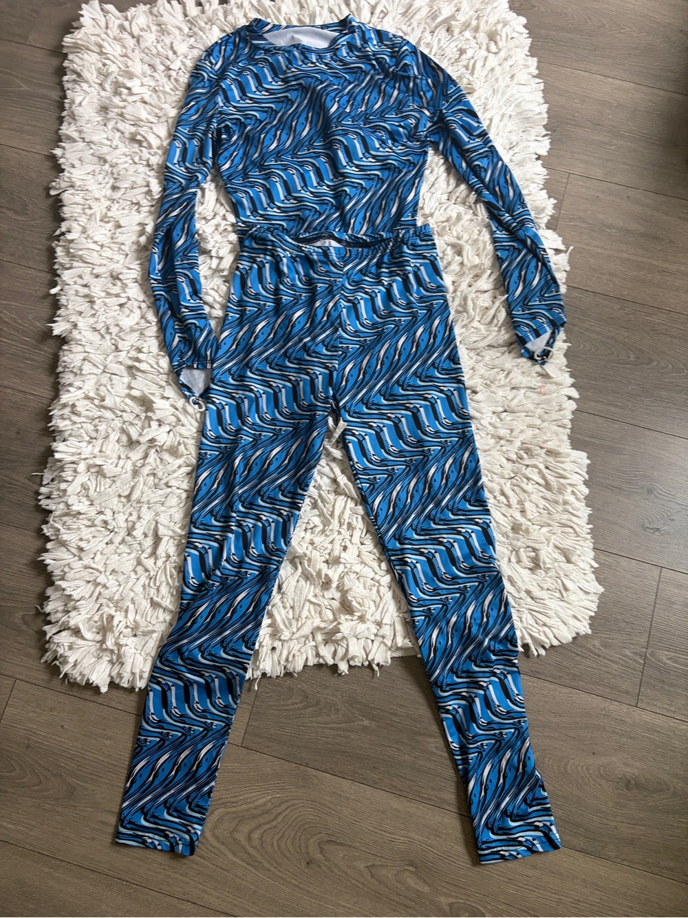 Blue Wave-Print Women's Jumpsuit